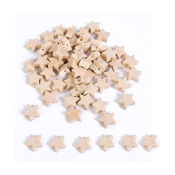 100Pcs Natural Wood Beads Star Shape Unfinished Wooden_1