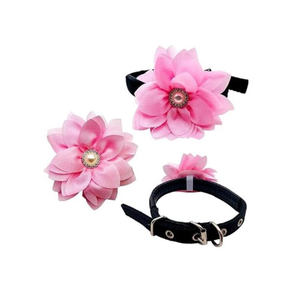 12 piezas de collar de perro rosa con lazos y flores para_4